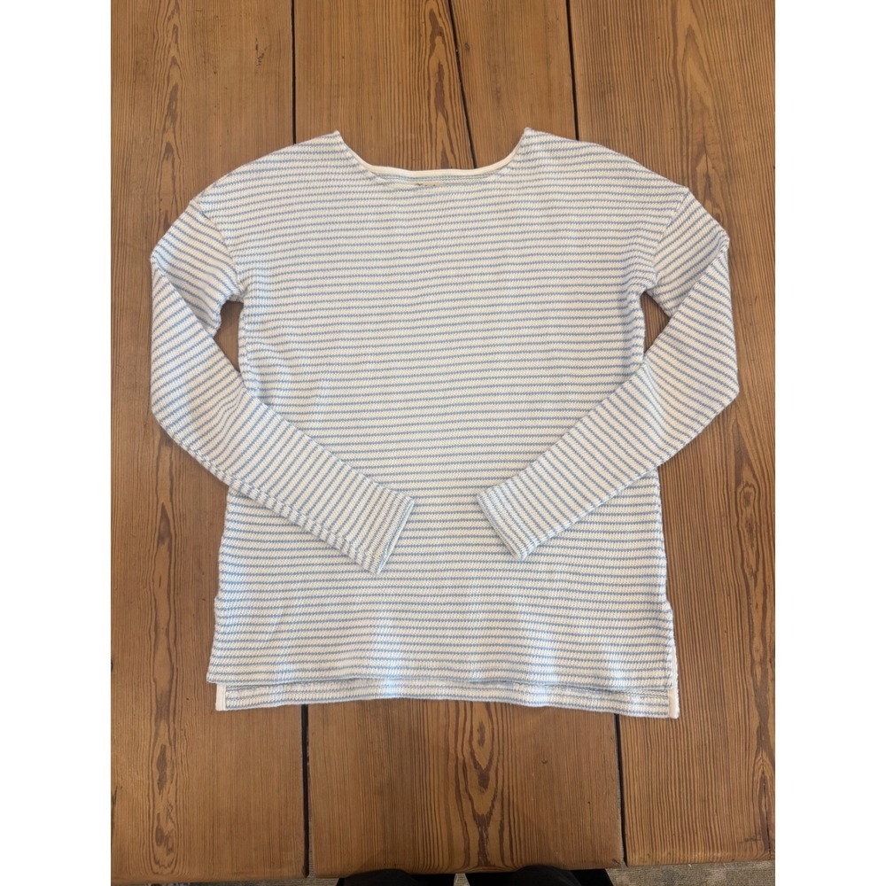 Faherty Women Light Blue White Striped Knit Sweater Cotton Knit Small Coastal
